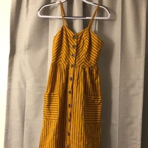 Spaghetti strap mustard and black striped dress